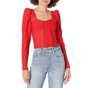 Guess Scarlet Red Puffed Long Sleeve Cropped Bustier Corset Top Y2K